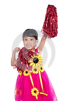 Asian Chinese cheerleader girl holding a pompom