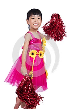 Asian Chinese cheerleader girl holding a pompom