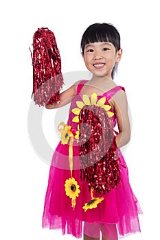 Asian Chinese cheerleader girl holding a pompom