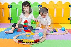 Asian Chinese childrens playing with blocks