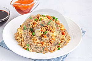 Asian Chinese Fried Rice with Scrambled Eggs and Vegetables