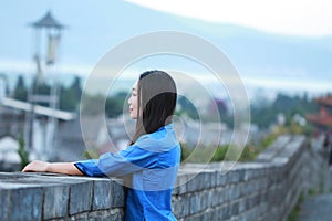 Asian Chinese girls wear student clothes in Republic of China photo