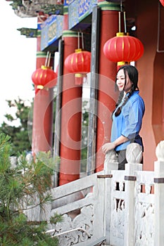 Asian Chinese girls wear student clothes in Republic of China photo