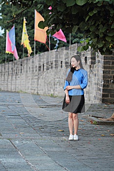 Asian Chinese girls wear student clothes in Republic of China photo