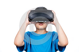 Asian Chinese Little Boy Wearing Virtual Reality Glasses