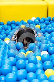 Asian Chinese Little Girl Hiding At Balls Pool