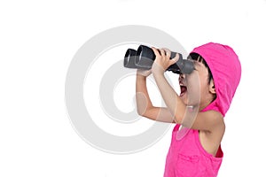 Asian Chinese little girl holding binoculars