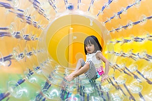 Asian Chinese Little Girl Playing Roller Wheel