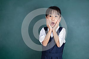 Asian Chinese little Girl showing surprised expression with hand