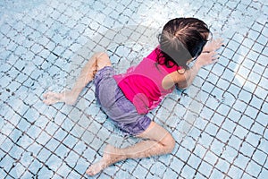 Asian Chinese Little Girls Playing at Swimming Pool