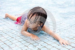 Asian Chinese Little Girls Playing at Swimming Pool