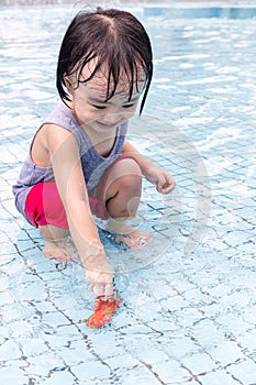 Asian Chinese Little Girls Playing at Swimming Pool