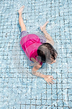 Asian Chinese Little Girls Playing at Swimming Pool