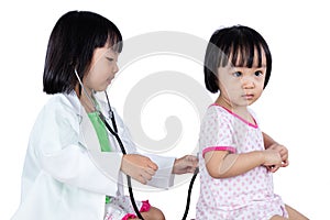 Asian Chinese Little Sister Role Playing As Doctor and Patient