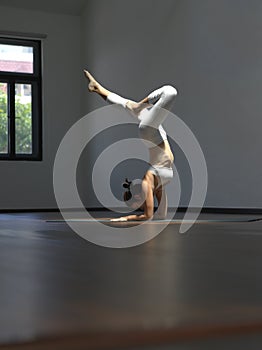 Asian chinese single woman in extreme yoga pose