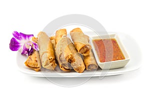 Asian chinese spring rolls with sauce