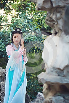 Asian Chinese woman in traditional ancient drama costume hanfu cosplay