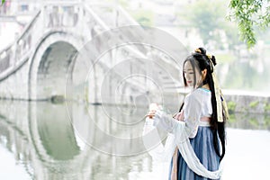 Asian Chinese woman in traditional Hanfu dressï¼Œclassic beauty in Chin