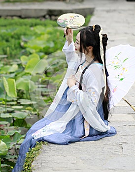 Asian Chinese woman in traditional Hanfu dressï¼Œclassic beauty in Chin