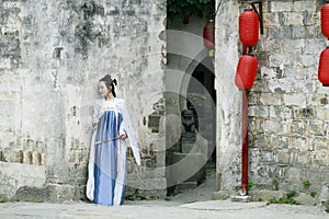 Asian Chinese woman in traditional Hanfu dressï¼Œclassic beauty in China