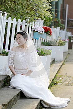 Asian Chinese woman in wedding dress