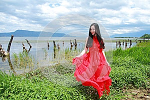 Asian Chinese Young girl tour at Yunna, enjoy peaceful life