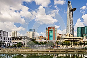 Asian city of Ho Chi Minh or Saigon. City skyline with the Bitexco Tower. (Ho Chi Minh City, Vietnam - 25/01/2020