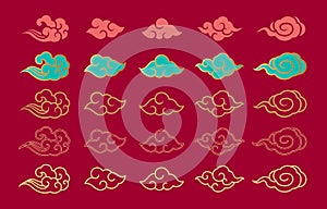 Asian cloud set vector illustration