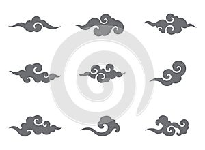 Asian Cloud sillhouette icons. Japanese. Chinese. Thai.