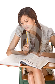 Asian college student preparing for math exam