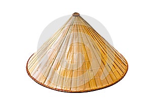 Asian conical straw hat isolated on white.