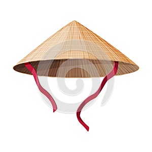 Asian Conical Straw Hat, Traditional Chinese or Vietnamese Headdress Flat Vector Illustration