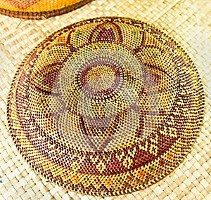 Asian conical straw hats traditionally worn by farmers