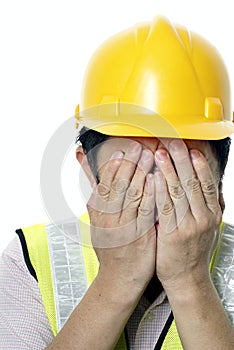 Asian construction man with remorse