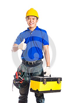 Asian construction worker with tools