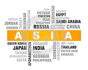 Asian countries word cloud vector illustration