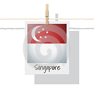 Asian country flag collection with photo of Singapore flag on white background