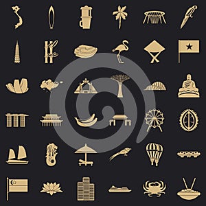 Asian country icons set, simple style