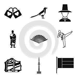 Asian country icons set, simple style