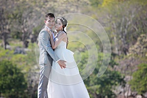 Asian couple photographed before marriage is Pre-wedding on Koh