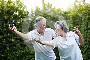 Asian Couple practicing Tai Chi