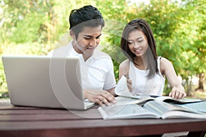 Asian Couple Students Studying