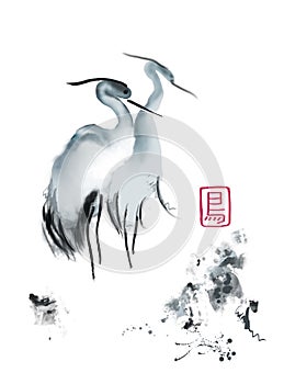 Asian crane watercolor