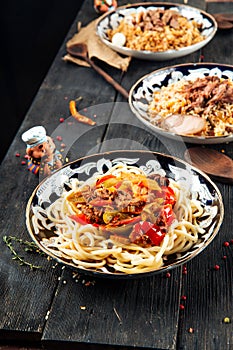Asian cuisine laghman noodles plov