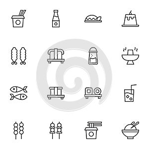 Asian cuisine line icons set