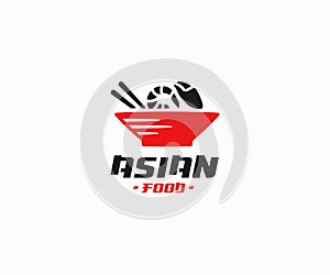 Asian cuisine logo design. Seafood rice bowl vector design