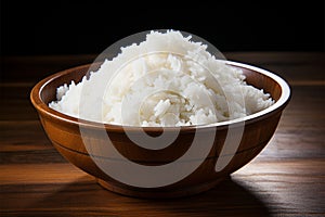 Asian cuisine Steamed rice bowl, traditional and healthy wooden dish