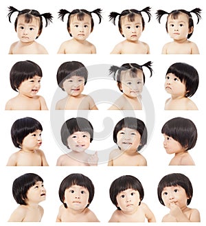 Asian cute baby girl making different facial expressions