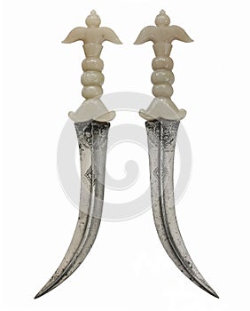 Asian daggers steel curved blade ivory handle crossed for decoration