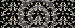 Asian damask wallpaper pattern design. Floral pattern. Wallpaper baroque, damask. Seamless vector background. Black and white